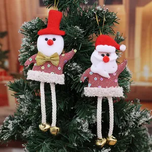 Décorations de Noël Père Noël et Bonhomme de neige avec longues jambes en corde et clochettes