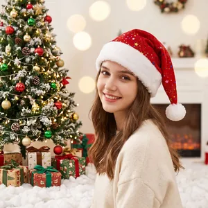 Cappello di Natale con Stampa a Caldo Stella Colorata Cappello di Babbo Natale per Adulti Bambini Morbido Peluche Decorazione Festa