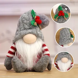 Festive handmade Christmas faceless gnome doll with grey knitted hat and white beard
