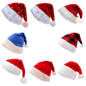 Cappello di Natale Luminoso a LED in Peluche Lungo e Pile Corto Cappelli di Babbo Natale per Adulti Bambini Decorazioni Festa