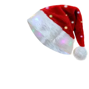 Cappello di Babbo Natale in peluche con luci LED colorate per le feste di Natale