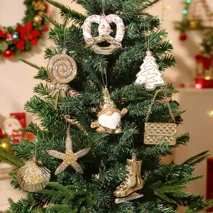 Set of premium gold electroplated Christmas tree ornaments in various festive shapes