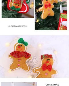 Primer plano de los adorables adornos de peluche de hombre de jengibre navideños