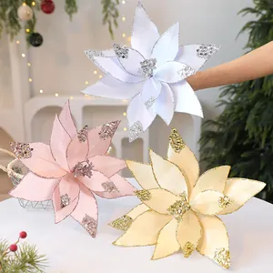 Künstliche Weihnachtssterne Glitzer Netz Weihnachtsbaumschmuck Pailletten Blumenstecker Für Feiertagsdekoration Zu Hause
