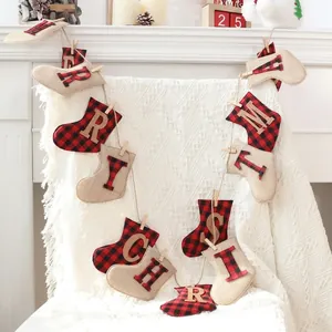 Bannière de Noël rustique en toile de jute pour décoration de fête
