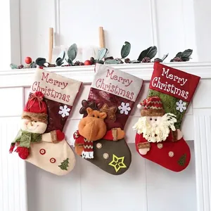 Grote 3D Kerstkous Cadeautas Kunstleer Stof Kerstman Sneeuwpop Eland Herbruikbare Kerstdecoratie Kerstboom Ophangen Snoepzak