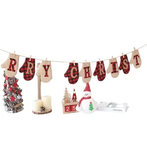 Bannière de Noël avec moufles en toile écossaise pour décoration murale de fête