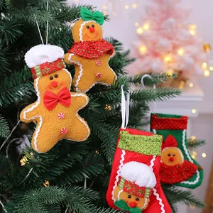Encantador juego de adornos de peluche de hombre de jengibre y calcetín para decorar el árbol