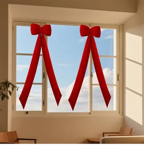 Grand nœud de Noël en velours rouge de 150cm suspendu à la fenêtre pour la décoration