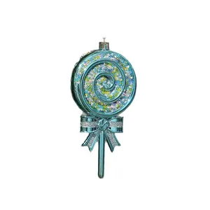 Sparkling electroplated blue lollipop Christmas tree ornament with glitter bow decoration