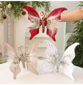 Große funkelnde künstliche Schmetterlingsanhänger mit Pailletten für den Weihnachtsbaum