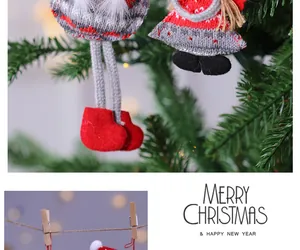 Primer plano de adornos de muñecos de ángeles de Navidad tejidos a mano en abeto