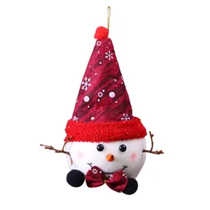 Bambola di peluche pupazzo di neve di Natale con cappello rosso a fiocchi e papillon