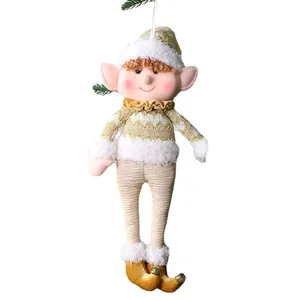 Décoration de poupée elfe de Noël mignonne en peluche à suspendre pour le sapin
