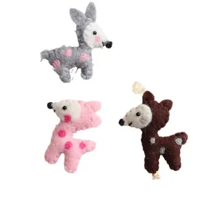 Handmade set of three colorful Christmas felt deer ornaments for festive tree decoration
