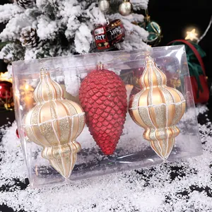 Luxus goldene und rote Glitzer Weihnachtsbaum Anhänger Set in transparenter Box