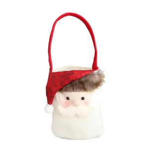Bolsa festiva de felpa para caramelos de Papá Noel con asa roja para regalos de Navidad