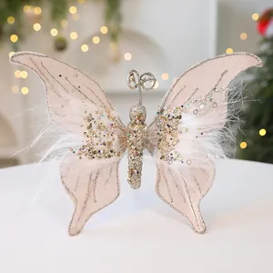 Eleganter glitzernder Weihnachtsanhänger Schmetterling mit Pailletten und Federn