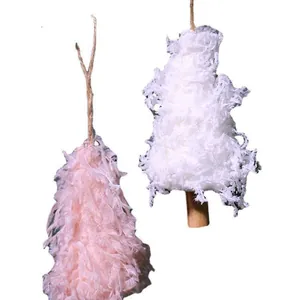 White and pink feather Christmas tree hanging decorations for festive holiday party decor