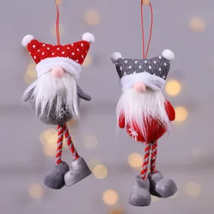Par de lindos gnomos navideños de peluche para colgar con gorros de lunares rojos y grises