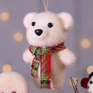 Creamy foam teddy bear Christmas ornament with decorative red and green scarf for tree