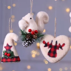 Plush Christmas ornaments set with squirrel and elk heart shapes for festive decor