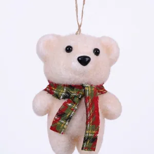 Adorable Christmas teddy bear foam hanging ornament with red green plaid scarf