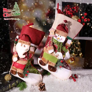 Kerstsok Decoraties 3D Cartoon Kerstman Sneeuwpop Rendier Gebreide Cadeauzak Voor Kerstboom Ophangen Thuis Feest Decor