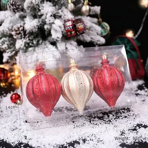 3er-Set festliche glitzernde zwiebelförmige Weihnachtskugeln in Rot und Gold