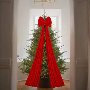 Large Christmas Velvet Bow Tree Topper Wine Red Festive Decor Luxury Hanging Ornament For Party Home Decoration New Year