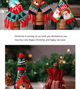 Decoraciones festivas para botellas de vino de Navidad con bufandas y gorros de punto