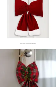 Large Christmas decorative bows in red velvet and festive plaid patterns