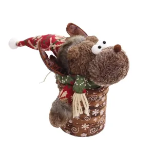 Festive plush reindeer Christmas candy box with snowflake pattern and knit scarf