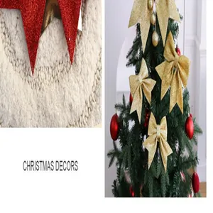 Gedetailleerd overzicht van gouden glitterstrikken en rode sterren voor kerstboom