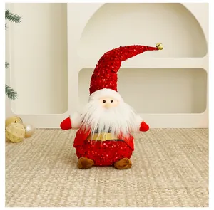 Bambola di peluche gnomo di Natale rosso con paillettes e campanellino sul cappello
