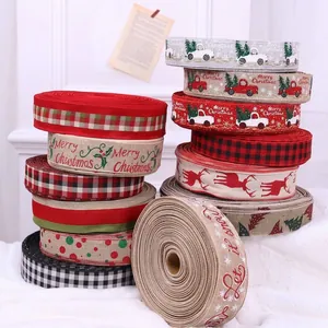 Nastro Decorativo Natalizio Stile Sacco Stampato a Quadri Fiocco Festivo Materiali per Confezioni Regalo Ornamento Buon Natale