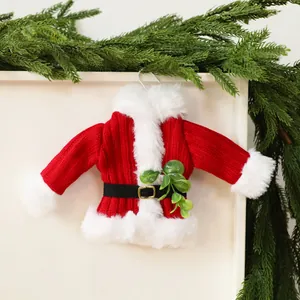 Christmas Mini Knitted Sweater Ornaments Red White Striped Santa Suit Hanging Decorations For Christmas Tree Home Decor
