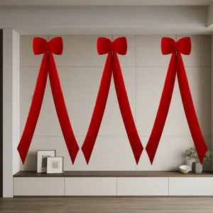 Grande Décoration Suspendue en Nœud Papillon de Noël en Velours Nœud Rouge Vin Rouge Pour Fête Mur Maison