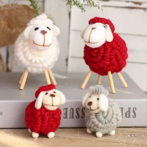 Handgemaakte Wollen Vilt Schaap Bureau Ornament Nordische Stijl Schattig Mini Lam Beeldje Voor Kerstmis Scène Decoratie