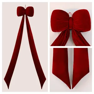 Grande décoration de nœud en velours rouge pour l'ornement festif de Noël intérieur