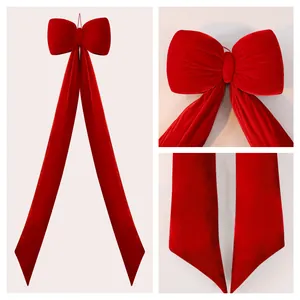 Grande décoration de Noël en velours rouge avec nœud papillon à suspendre intérieur