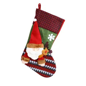 Festive plush Santa Claus Christmas stocking featuring reindeer and snowflake detail