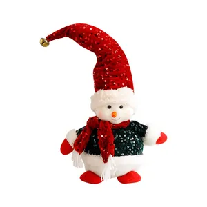 Bambola di peluche pupazzo di neve natalizio con paillettes e cappello con campanello decor