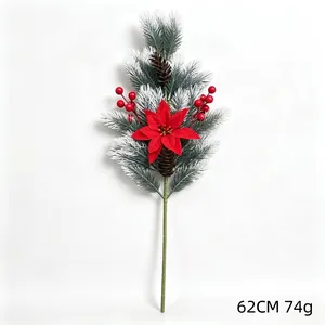 Artificial Christmas poinsettia bouquet with pine needles and red berries for festive home decor