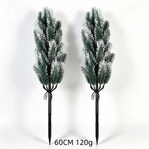 Full view of 60cm artificial frosted pine needle garden stakes for outdoor decoration