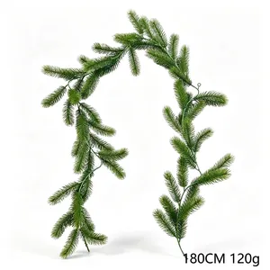 Close-up of 180cm green artificial pine needle Christmas garland for wall hanging
