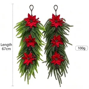 Guirlande de Noël artificielle avec poinsettia et pin de Norfolk, longueur 67cm