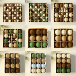 Boules de Noël Floconnées Velours Nordique Incassable Décorations Suspendues pour Arbre de Noël Vert Terre Marron pour Maison