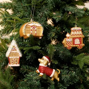 Adornos Colgantes de Navidad de Plástico Galvanizado Oro Hombre de Jengibre Casa Tren Caravana Decoración de Fiesta