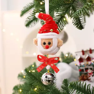 Adorable handmade Santa Claus plush ornament with red bow and silver bell decor
